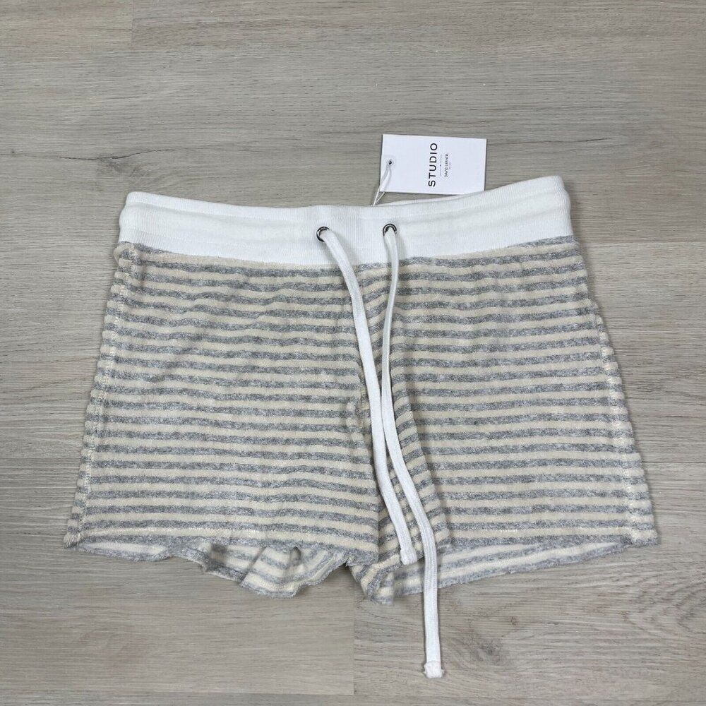 David Lerner Lounge Shorts Womens Small White Striped Terry Drawstring